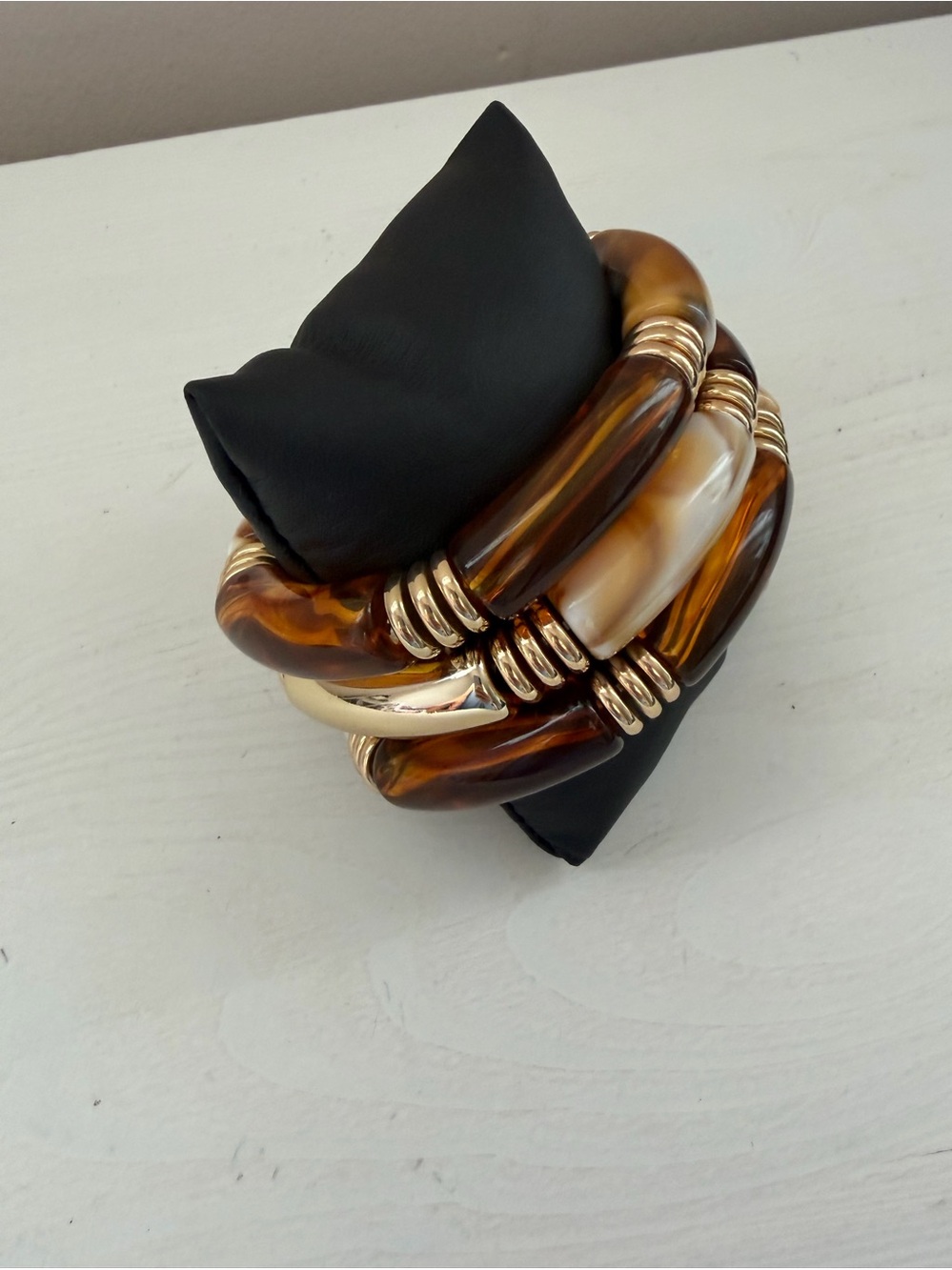 Gold and Tortoiseshell Stretch Bracelet Set - Brand